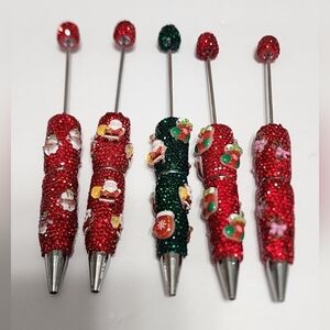 Christmas Rhinestone Beadable Pen Bundle Xmas Beaded Pen Crafts DIY Bead 5‎ pc